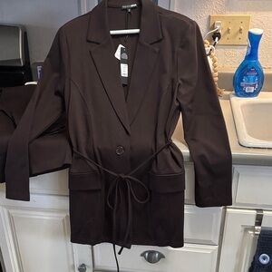Fashion Nova Women's Dark Brown Blazer with Belt